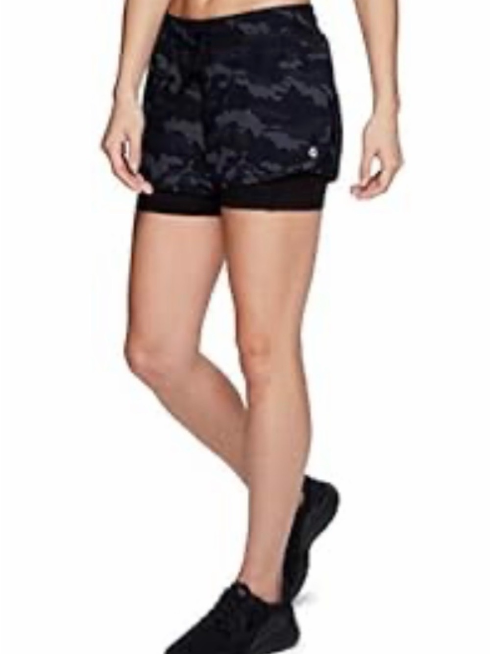 Large RBX Black Camo Layered Running Shorts elastic drawstring waist bike short